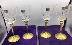 Unique! RAVI’S Hand Cut Crystal and Solid Brass Wine Glasses Set Of 4 IOB 🎁