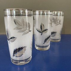 Set Of 3 Libbey Silver Leaf Frost Juice Glasses 4″ Tall 6oz Fall