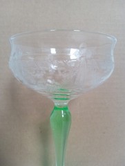 Bryce Etched Crystal Uranium Stem Champagne Tall Sherbet Glass Set Etching 350-4