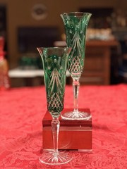 Waterford Crystal Merry Christmas Emerald Green Champagne Flutes Org Box Ex Con