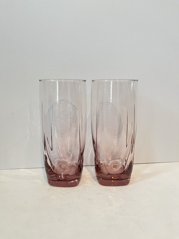 Libbey Imperial Plum Cooler Tumbler Glasses 6.75” Set of 2 Vintage Pink Barware