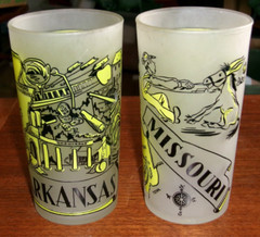 Pair ARKANSAS, MISSOURI Mid-Century Modern State Map Frosted Drinking Glasses