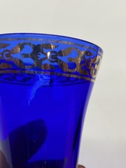 Bohemian Shot Glass Set Of 4 Cordial Glasses Jewel Tones, Accent Gold Border 3″H