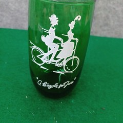 6 Anchor Hocking “Open Sleigh, A Bicycle for Two, Whirly Twirly” Green Glasses