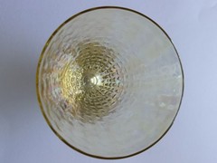 4 Vintage Parfait Glasses Yellow/Gold Iridescent Swirl, footed, some tiny chips