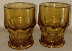 Set(2) Vintage Anchor Hocking Georgian Amber 8oz Glass Tumblers Honeycomb Panel