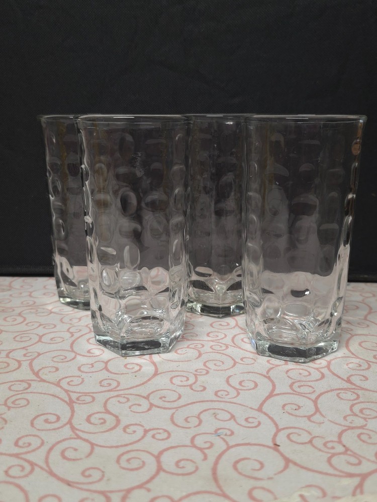 4 Vintage Libbey Crisa Pebbled Dimpled Optic Textured Clear Glass Juice Tumblers
