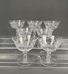 7 Tiffin-Franciscan TIFFIN ROSE Etched 4 1/8″ Low Sherbet Glasses: Mint