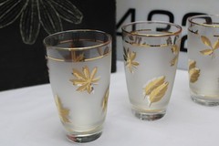 Five 12oz Highballs Golden Foliage Glass by Libbey Glass Company 16oz Pitcher