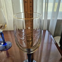 6 Crystal Cobalt Blue Stem Wine Glasses Optic Drape Gold Rim 8″ Beautiful!
