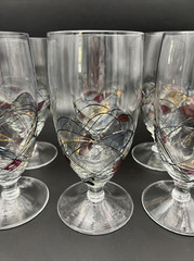 Set of 6 MILANO or SAGRATA Stained Glass Red Gold Blue 7″ Footed Iced Tea Glass