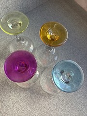 4 Vtg Libbey “Z Stem” Color Margarita Glasses Crooked Zig Zag wavy Barware