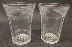 Pair of Clear Depression Glass 8oz Tumblers – Pillar Optic, Stippled Band