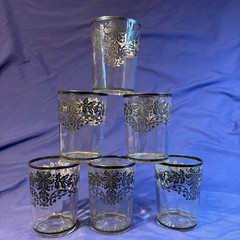 Rockwell Sterling Silver Overlay Glass Juice Tumblers 3.75″ MCM Floral Set 6