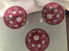 Cranberry Glass Ruby Etched Sherry Wine Glasses Goblets 1930s-1940s Set of 3