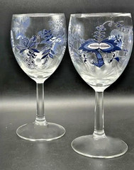 2 BLUE DANUBE 10 oz Nordic Heritage Vienna Onion 7-3/8″ Glass Goblets France