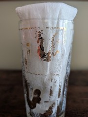 Vintage Mid Century Set Of 6 Gold Embossed Tumblers/Glasses w/Roosters 10 oz.