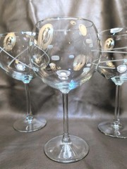 Large 8in MCM Graphic Etched Crystal Balloon Wine Glasses Set of 4