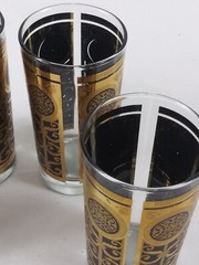 4 MCM Libbey Prudential Rock Of Gibralter 24K Gold & Black Highball Glasses 12oz