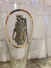 2 Pilsner Beer Glass with 3D Pewter Golfer, Golf Bag & Golf Ball Accents