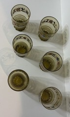 6 Moser Theresienthal Bohemian Art Glass Enameled Tumblers with Applied Snake