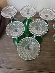6 VTG Anchor Hocking Forest Green Clear Bubble Footed Water/Wine Goblet Glasses