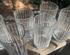 Set-8 Vtg Crystal D Arques Durand Tumbler Ribbed Square 4oz Flat Quadrille 4.5″