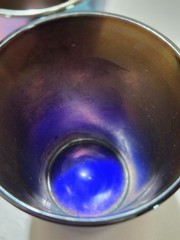 Fenton Blue Carnival Glass Tumbler Enamel Cherries Hand Painted Set of 4 Vintage