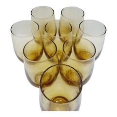 8 MCM Amber Bar Glasses Libbey Roly Poly Juice Wine Goblet Vtg Footed Highball