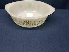 Vintage Glasbake Casserole Jennette Green Daisy Flowers 2 Quart J514 Ovenware