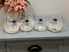 Murano White Cristal White Confetti Stemless Glass Wine Tumbler Set- 4