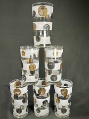 Vintage Libbey Coin Glasses Set of 6 MCM Gold Currency Tumblers Barware 5.5”