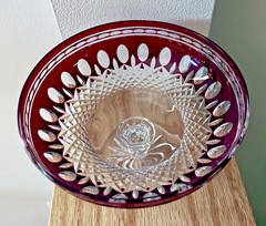 VTG Waterford Crystal Clarendon Ruby Red 6″ Compote Signed Cut to Clear Gift