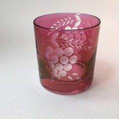 Bohemia Cranberry Red Etched Grape Leaf Whiskey/Rocks Glass Tumbler
