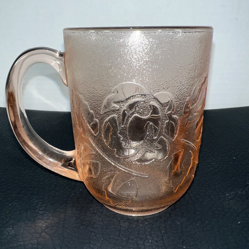 Vtg Arcoroc France Rosa Pink Rosaline Frosted Glass With Roses 8oz Mug 4”