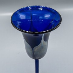 Steven Correia Pulled Feather Blue Iridescent Wine Water Goblet Glass 9 7/8″H