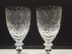 SET OF 2- Rogaska Gallia Crystal Etched Cut Stemmed Water Goblet 9-1/4”