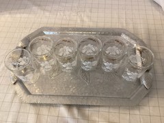 Vintage Federal Glass White Flowers And Gold Leaves Set Of 6