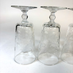 Glass Stemmed Water Glasses With Dimpled Clear Polka Dot Pattern Set of 4