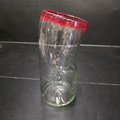 Set 4 Hand Blown Art Glass Tumblers Red Rim Twisted 7” Drinking Glass
