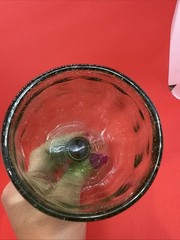 Hand Blown Art Glass Chalice Wine Water Goblet Green Artisan Pedestal Planter