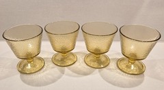 4 Vtg Hazel Atlas Pebblestone Amber Footed Glasses, Textured Dessert Glasses Cup