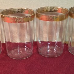 Vintage Tiffin Gold Rimmed Juice Glasses MCM Floral Optical Short Tumbler Drink