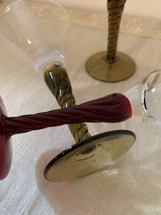 Vintage Blown Glass Amber/Red/ Twisted Stems Aperitif Cordial Glass 5.25” Set 3