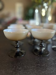Vintage MCM CARLO MORETTI SMOKY TAUPE WHITE CASED GLASSES SET OF 12