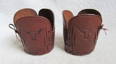 4 Western Cowboy Ranch Leather Longhorn Steer Drink Glass Cozy Holder Coaster