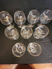 Set Of 9 JG Durand Short Stem Gold Rim Wine Glasses Cristal D’Arques Durand