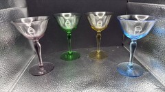 vintage Art Deco Liquor Cocktail Martini Colorful Stem Set Of 4