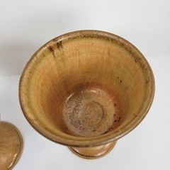 Set of 2 Handmade Studio Art Pottery Goblets Brown Glaze Pedestal Chalice