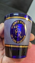 Vntg Summit Resort In The Poconos Cobalt Blue Drink Shot GLASS Bar Souvenir